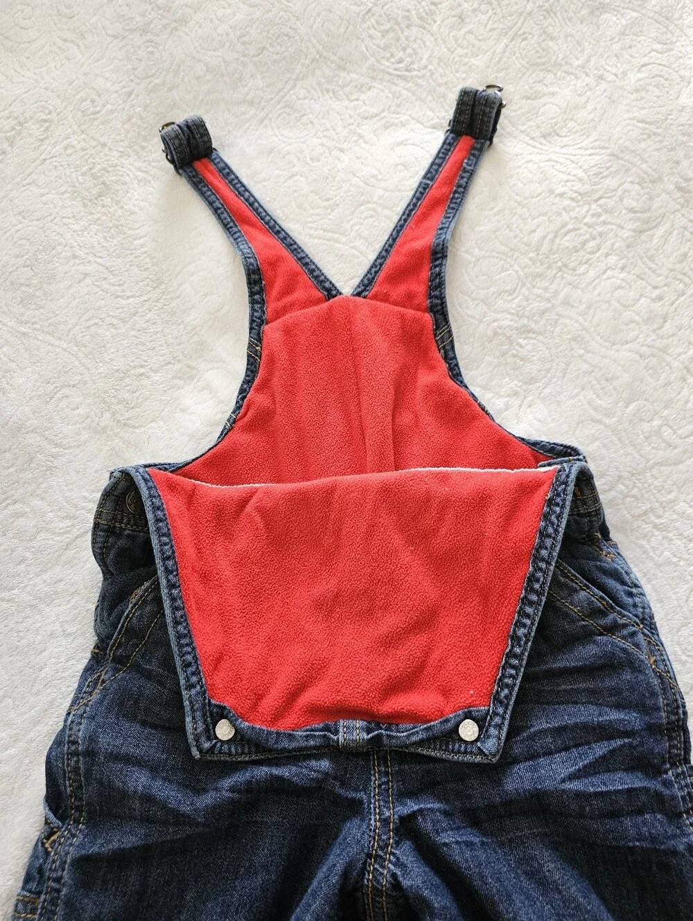OshKosh B'gosh Baby Overalls 18M Denim Fleece Lined Red Blue Jean Classic Bib